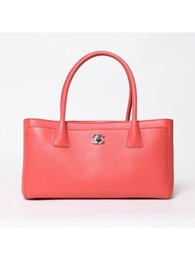 Chanel Executive Tote Bag Small CC Logo Caviar Leather Pink Silver